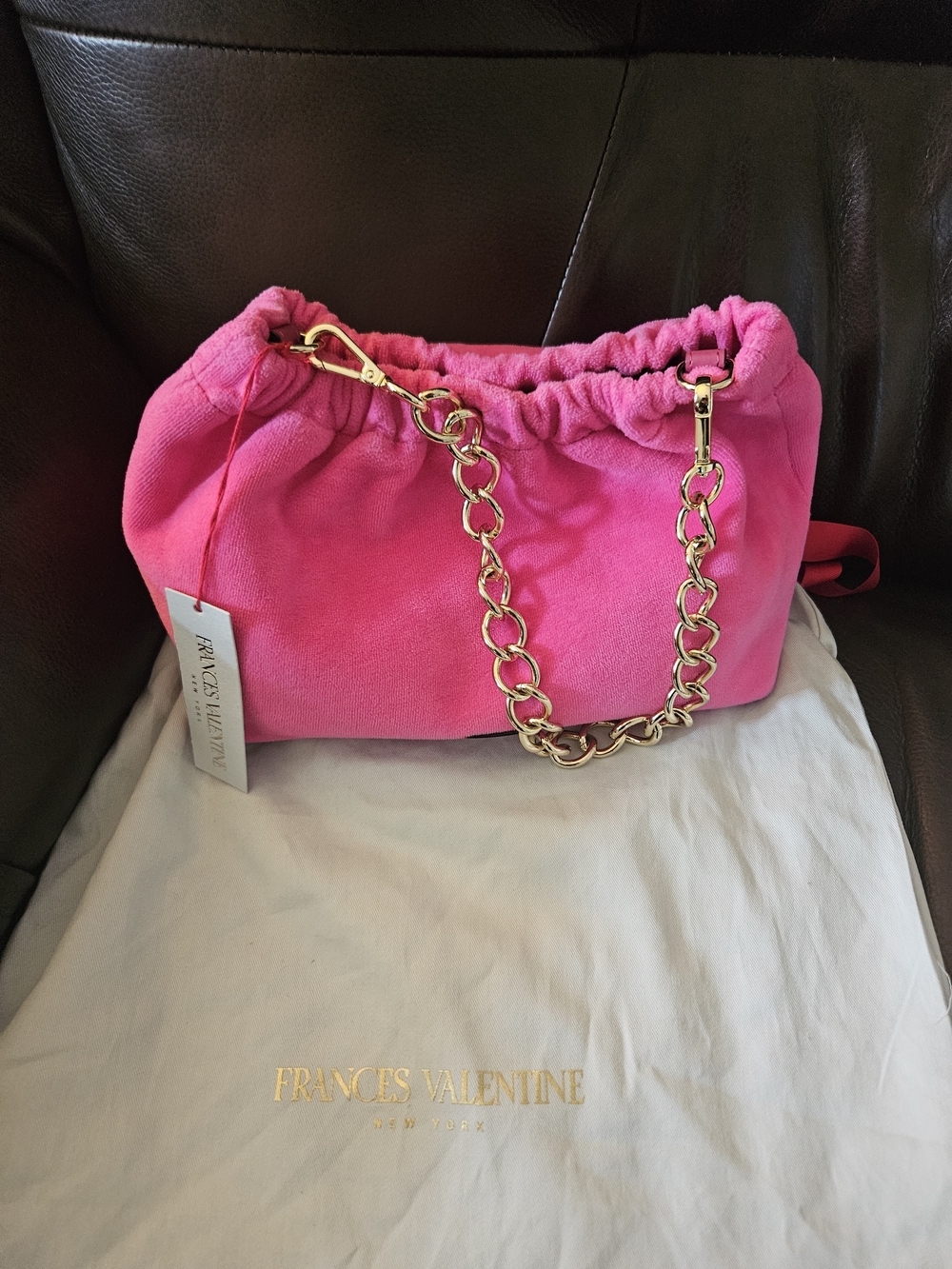 Frances Valentine Pink Velvet Chain-Handle Bici Bag